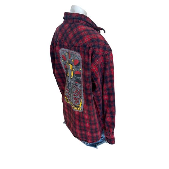 Lucky Valentines Plaid Flannel Shirt LARGE  Sweetgrass Oversized Upcycled Unique - Picture 3 of 6